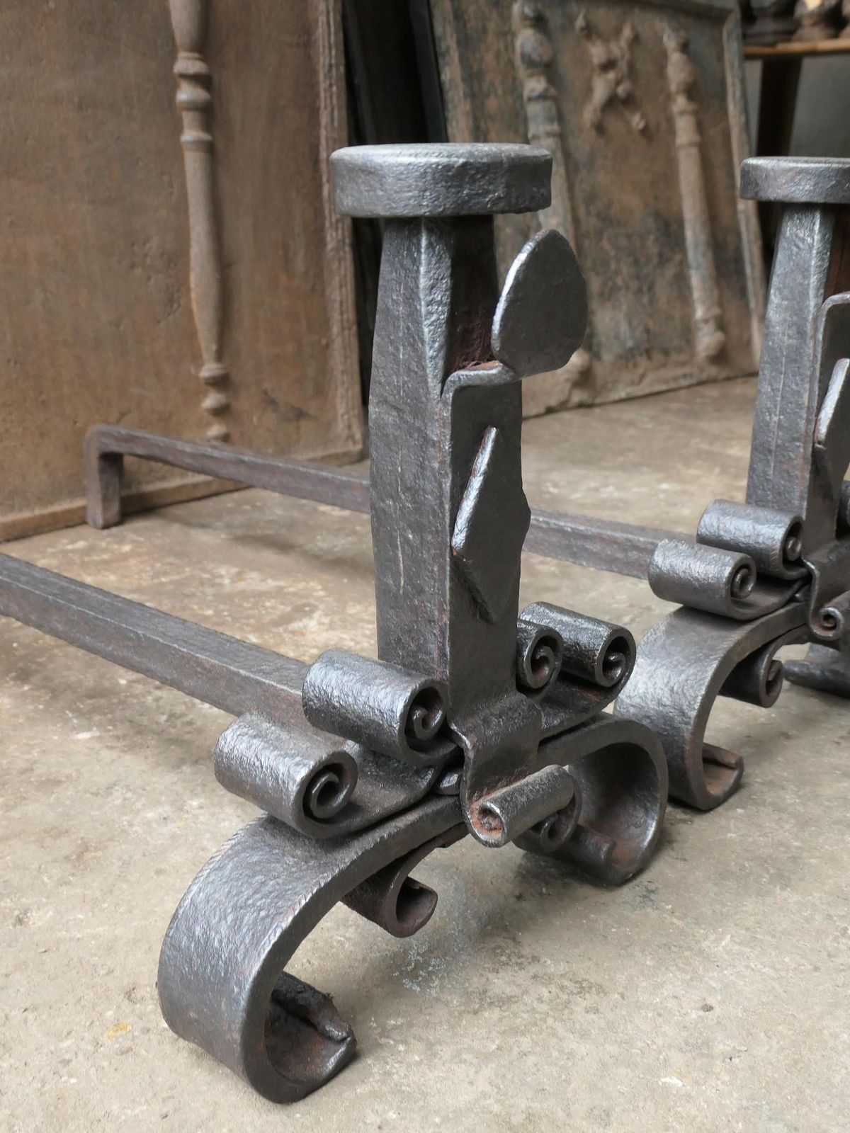 Large Antique French Louis XV Period Fire Andirons, 18th Century photo vintage