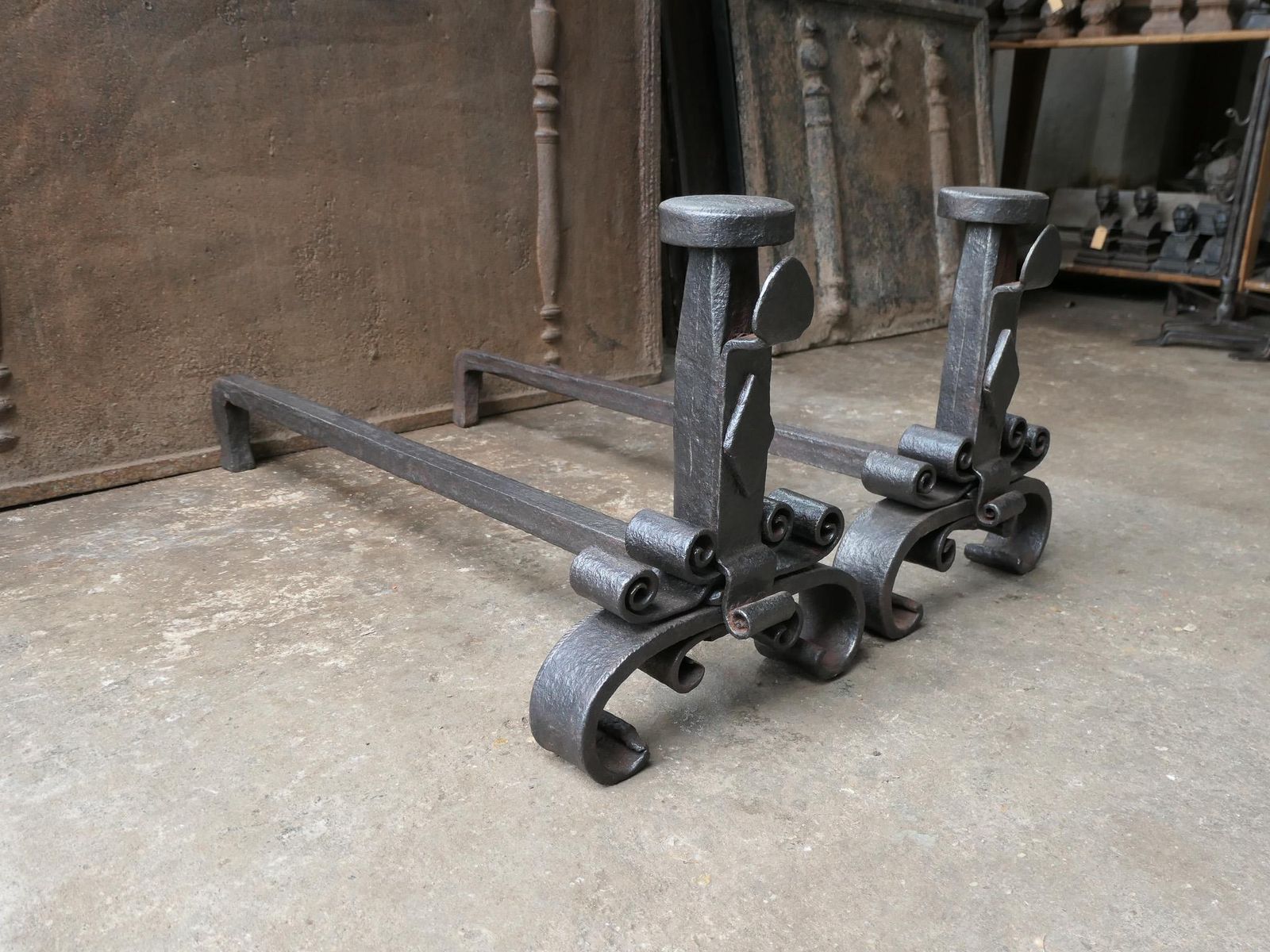 photo buy Large Antique French Louis XV Period Fire Andirons, 18th Century