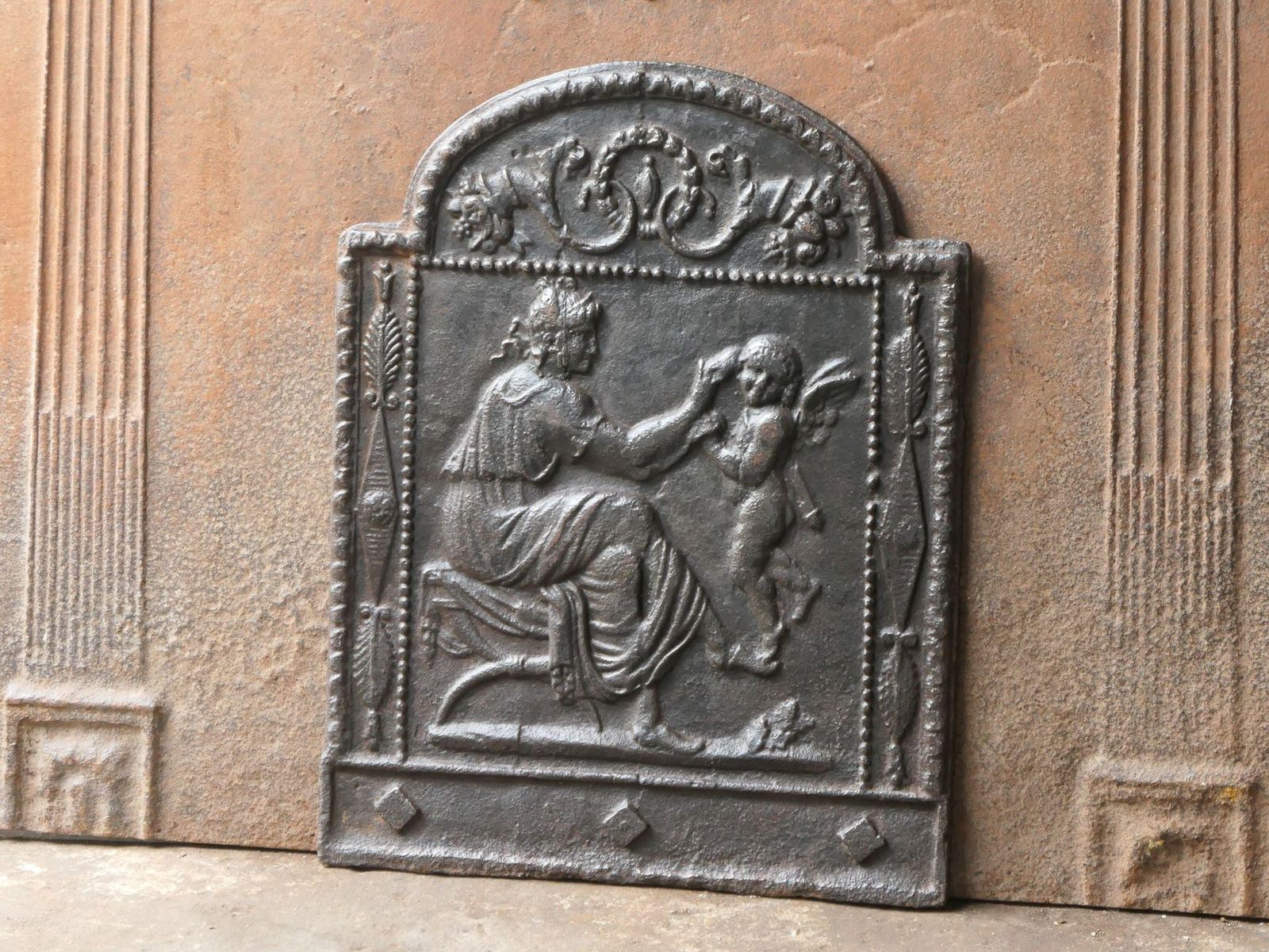 Small French Neoclassical Period 'Woman With Cupid' Fireback / Backsplash photo Home Fixtures