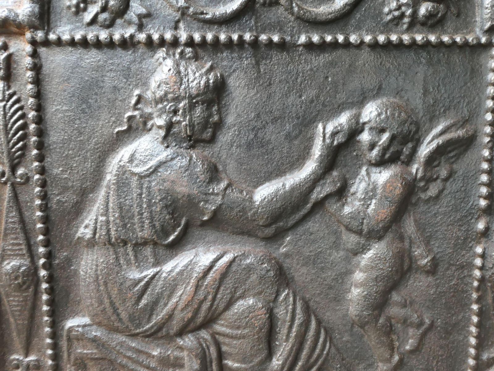 Small French Neoclassical Period 'Woman With Cupid' Fireback / Backsplash photo buy