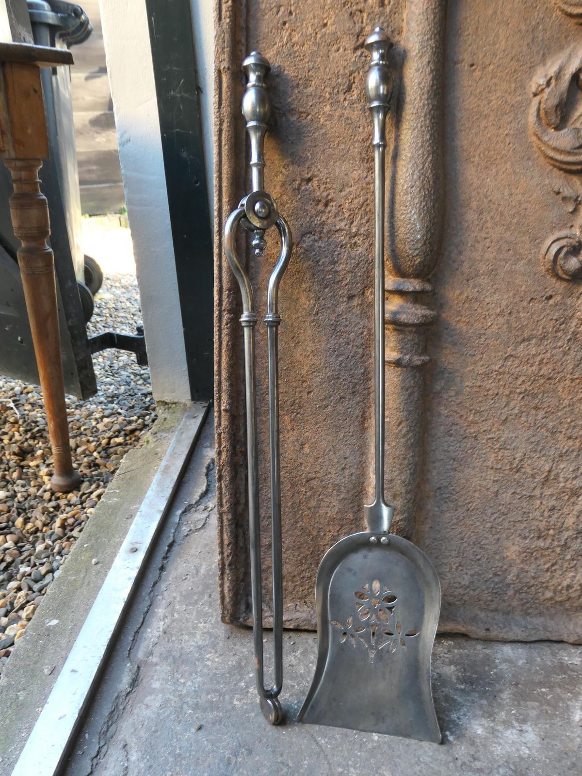 photo for sale 19th C. English Polished Steel And Brass Victorian Companion Set