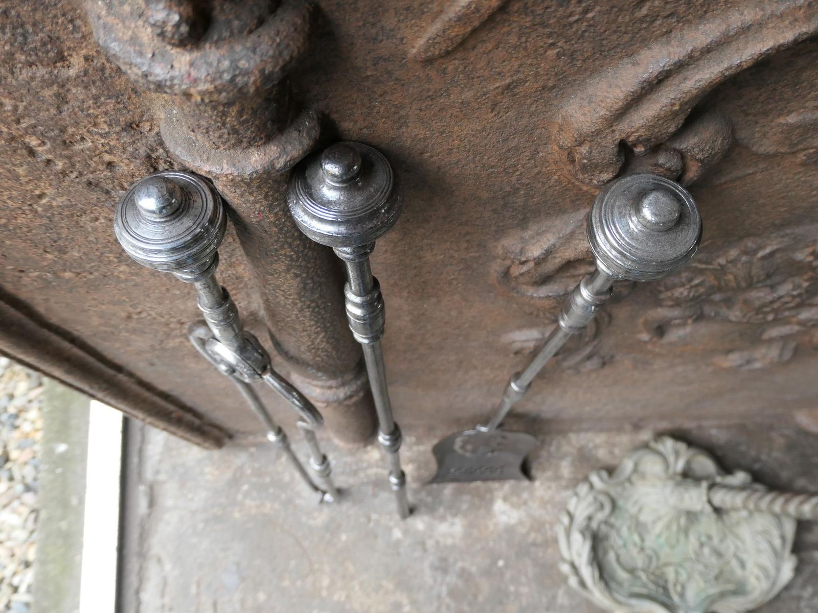 934.0 Large 18th 19th C. English Polished Steel Georgian Fireside Companion Set photo