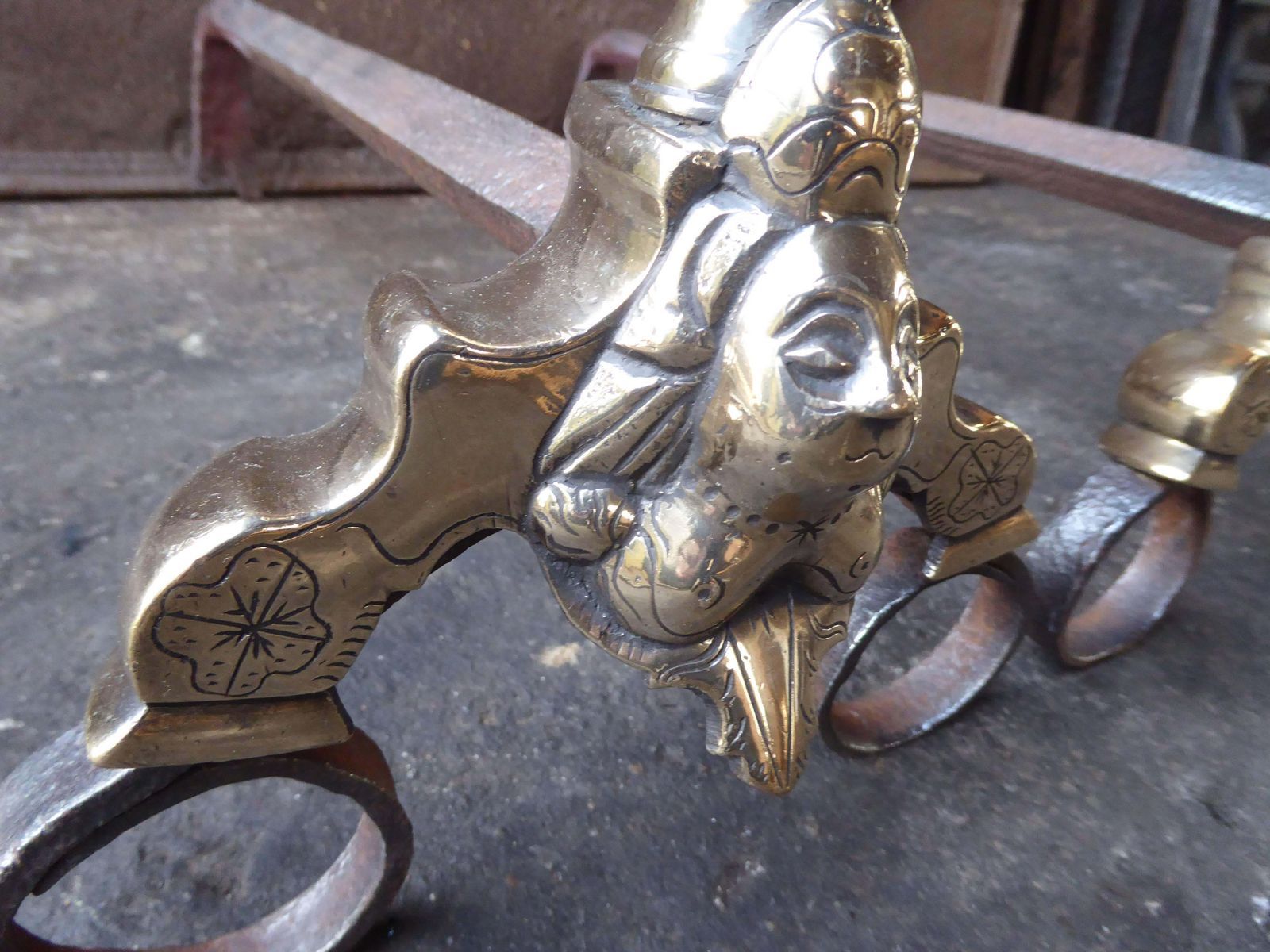 17th Century French Louis XIV Andirons Or Firedogs photo vinterior