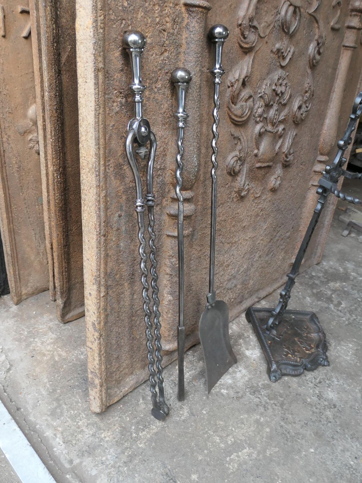 photo vinterior English Polished Steel Victorian Fireside Companion Set, 19th C