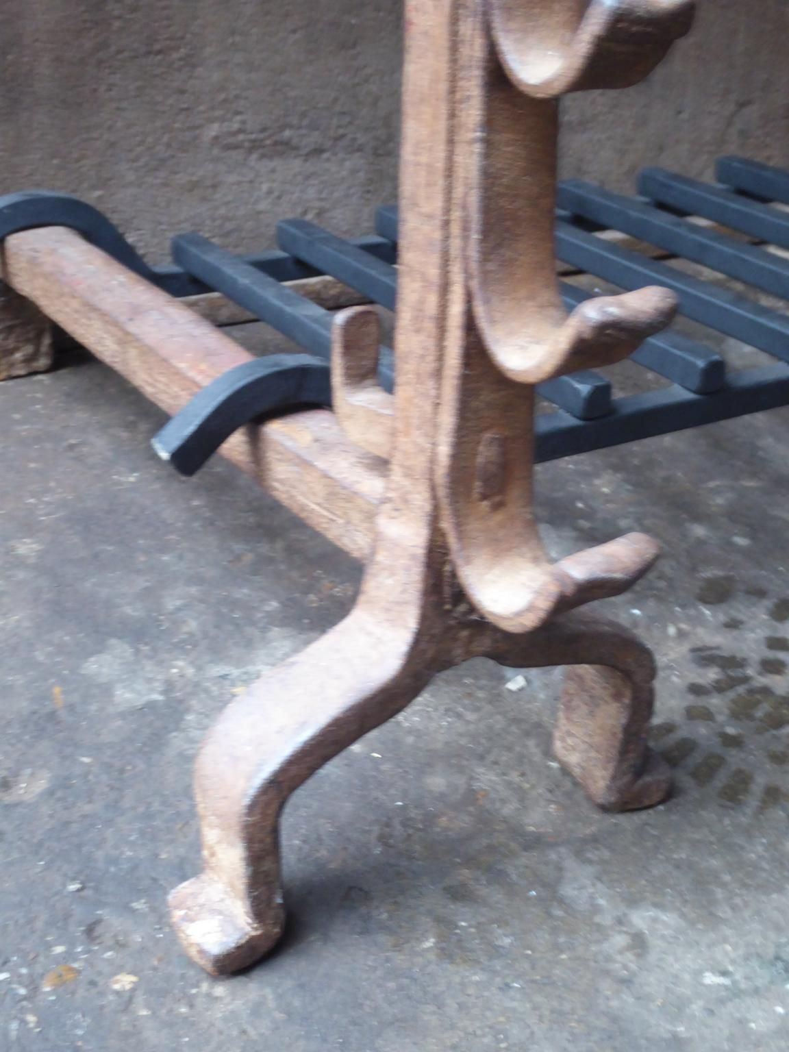 Large French Louis XIII Period Fireplace Grate Or Fire Basket, 17th Century photo vintage