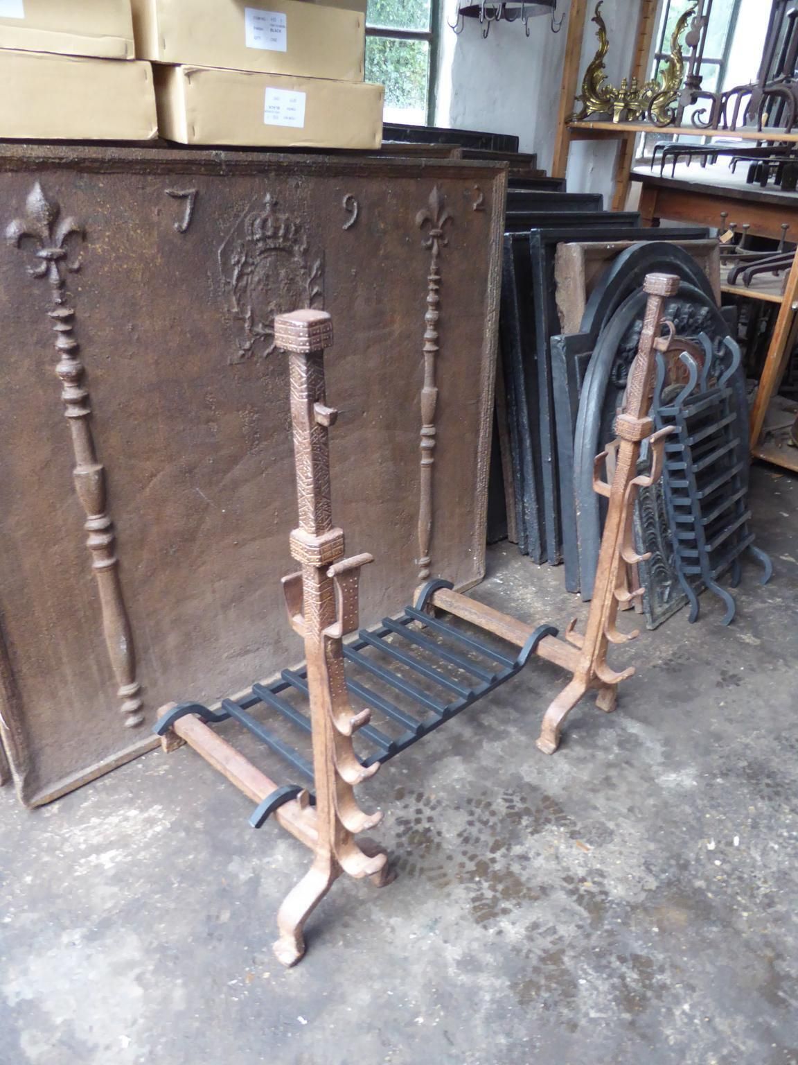 photo for sale Large French Louis XIII Period Fireplace Grate Or Fire Basket, 17th Century