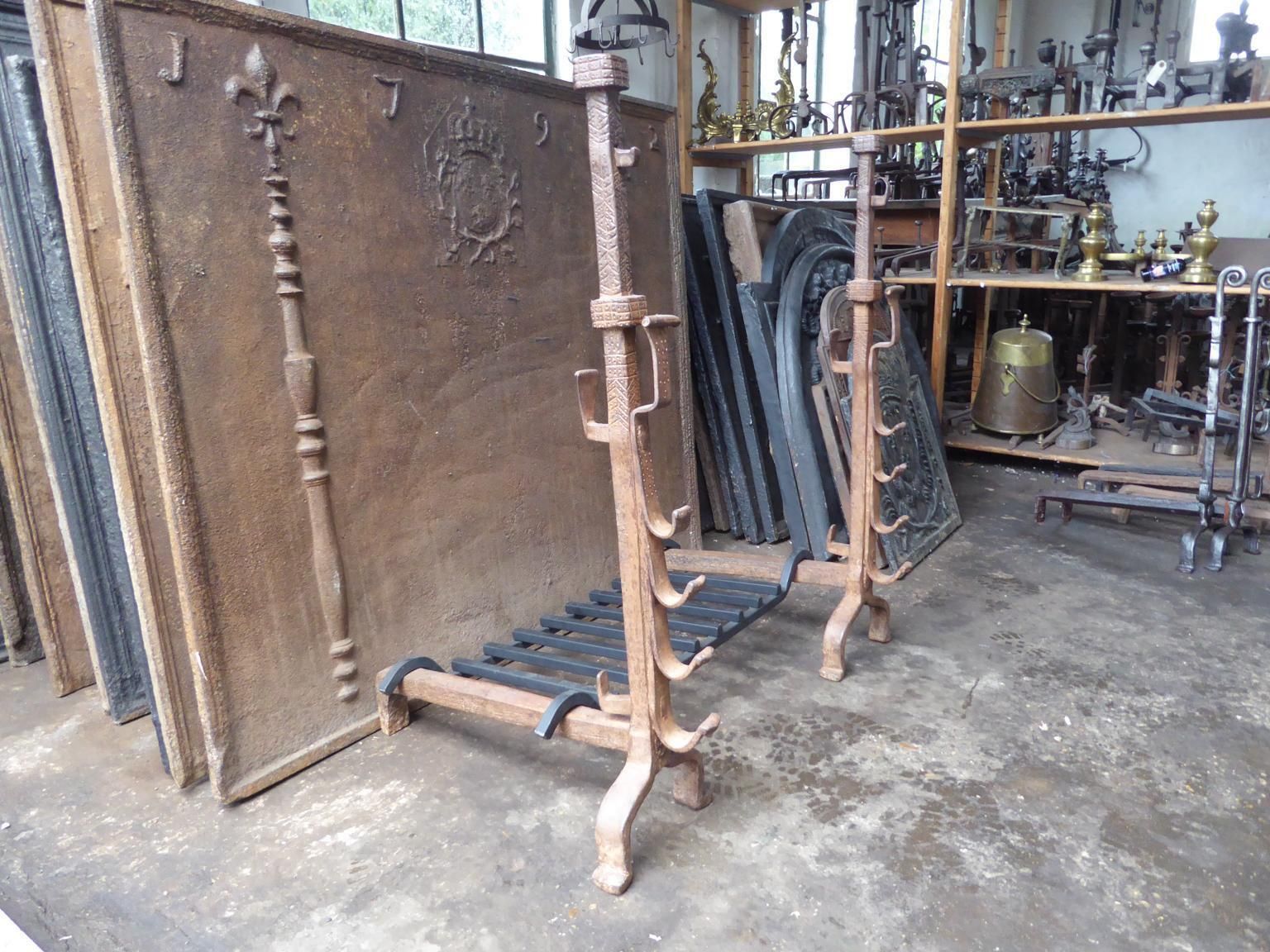 Home Fixtures Large French Louis XIII Period Fireplace Grate Or Fire Basket, 17th Century photo