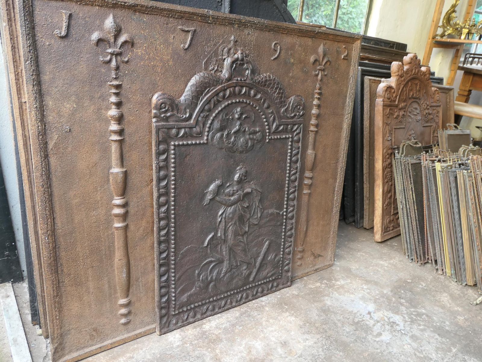1088.0 Antique Dutch Louis XV 'Rural Scene' Fireback / Backsplash, 18th Century photo