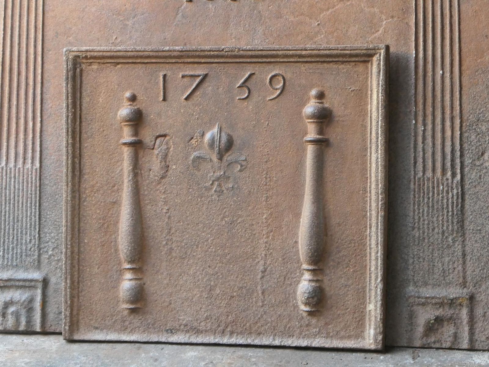 Antique French Louis XV 'Pillars With Fleur De Lys' Fireback / Backsplash photo vinterior