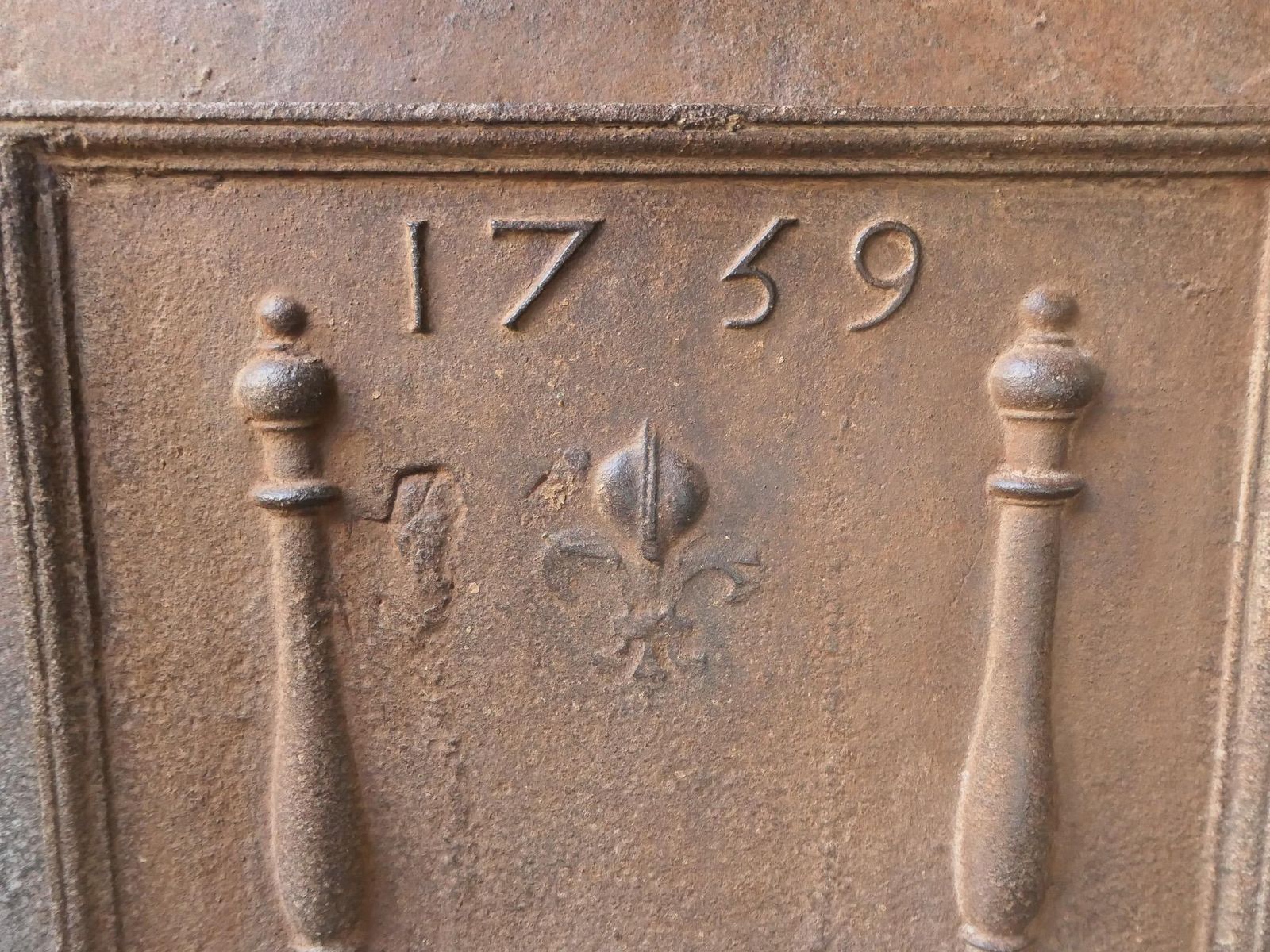 Antique French Louis XV 'Pillars With Fleur De Lys' Fireback / Backsplash photo vintage