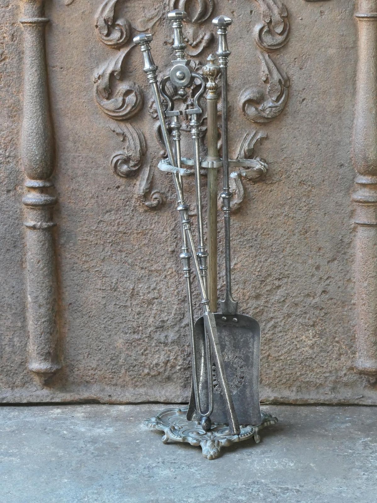 Large 18/19th C. English Polished Steel Georgian Fire Companion Set photo furniture