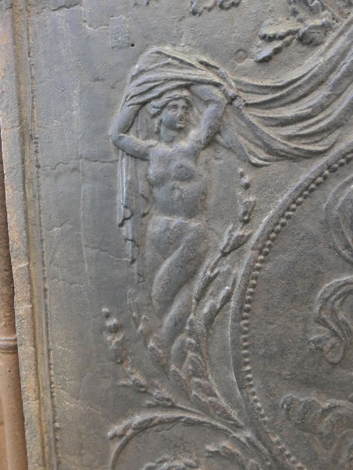 photo for sale Antique French Fireback / Backsplash With The Goddess Venus, Neoclassical Period