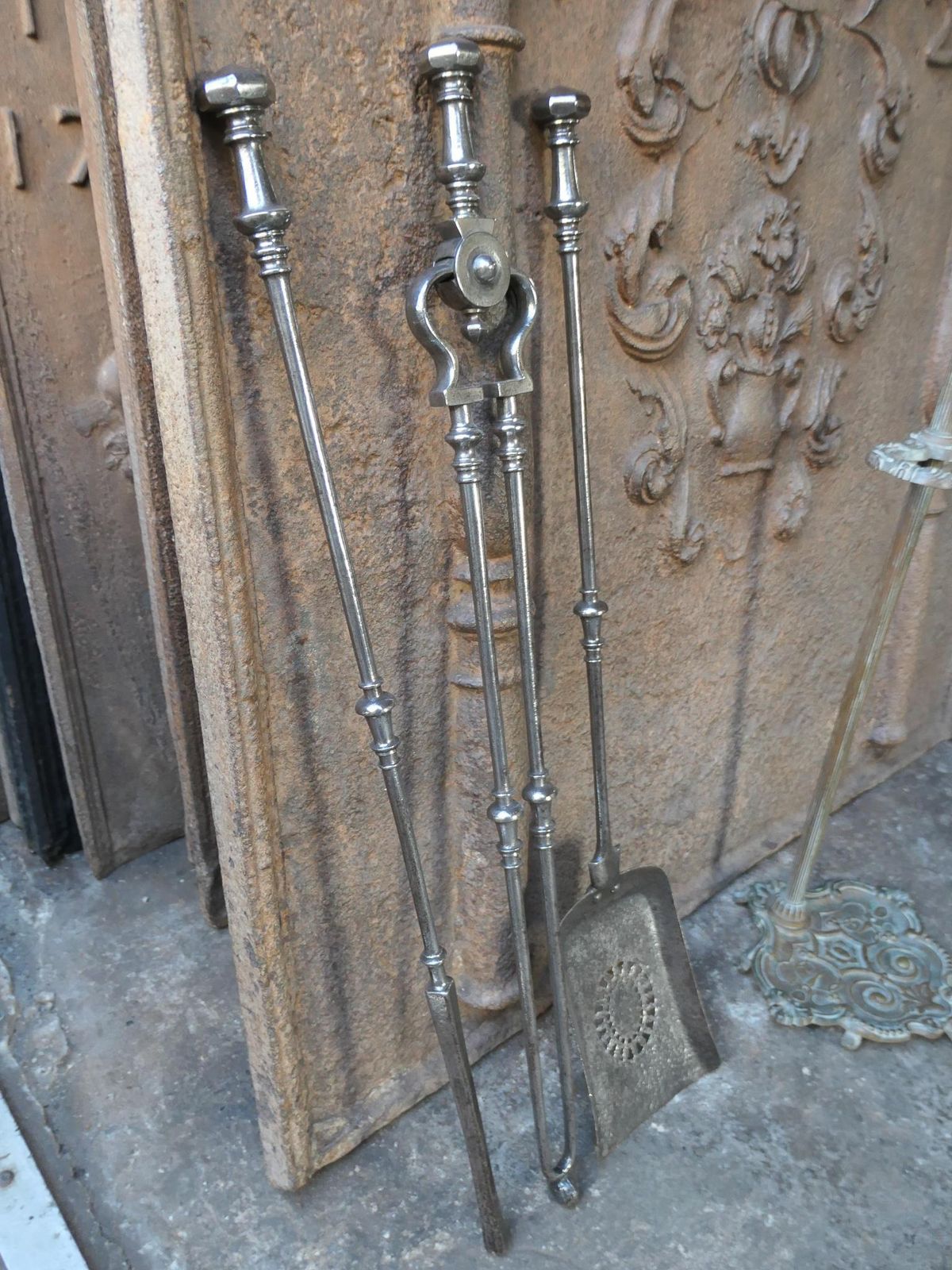 photo for sale Large 18/19th C. English Polished Steel Georgian Fire Companion Set