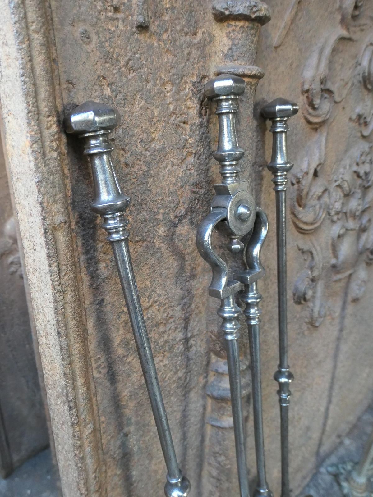 Home Fixtures Large 18/19th C. English Polished Steel Georgian Fire Companion Set photo