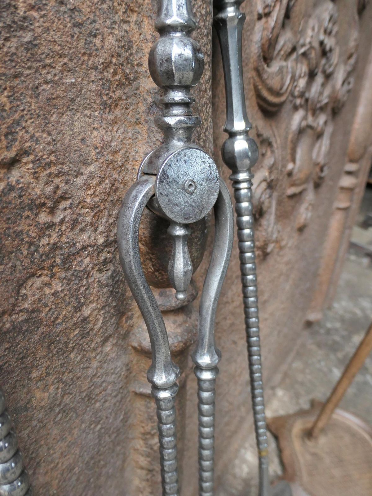 photo vinterior English Polished Steel Georgian Fireplace Tool Set, 18/19th C.