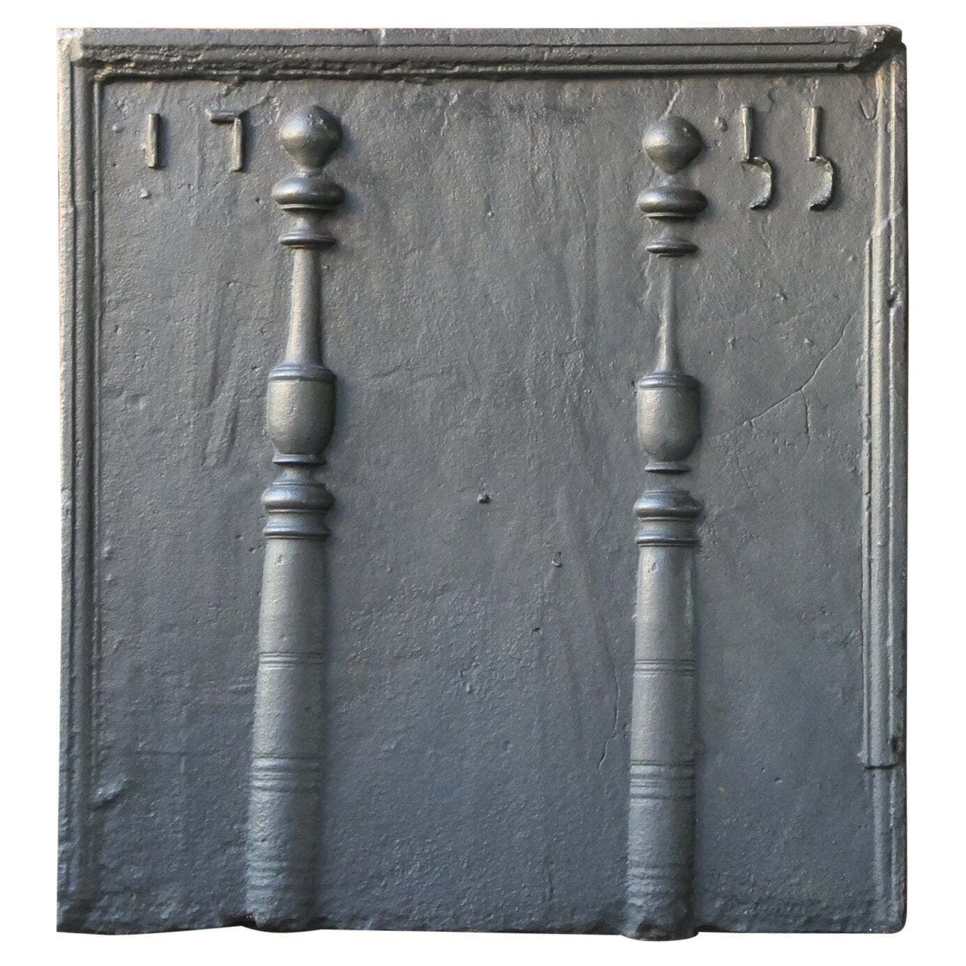 18th Century French Fireback / Backsplash With Pillars Of Hercules, Dated 1755