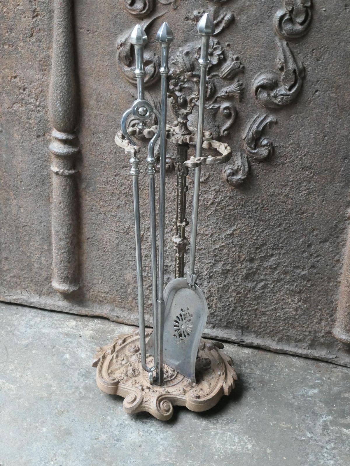 Large 19th C. English Iron And Polished Steel Victorian Fireside Companion Set photo Home Fixtures