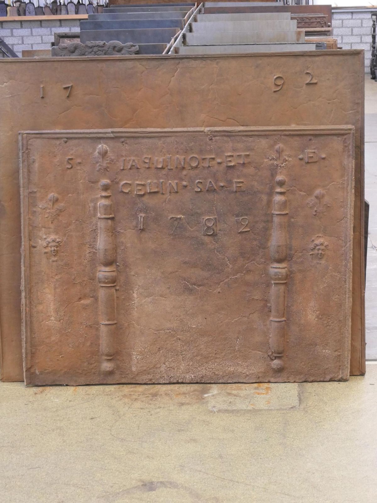 18th Century Louis XV 'Pillars With Fleurs De Lys' Fireback / Backsplash photo for sale