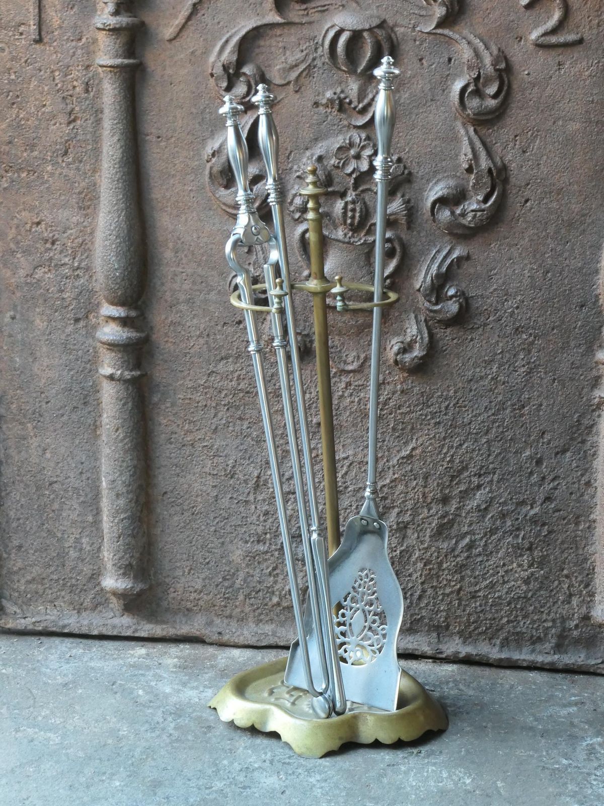 English Brass An Polished Steel Georgian Fireplace Tool Set, 18th 19th C photo for sale