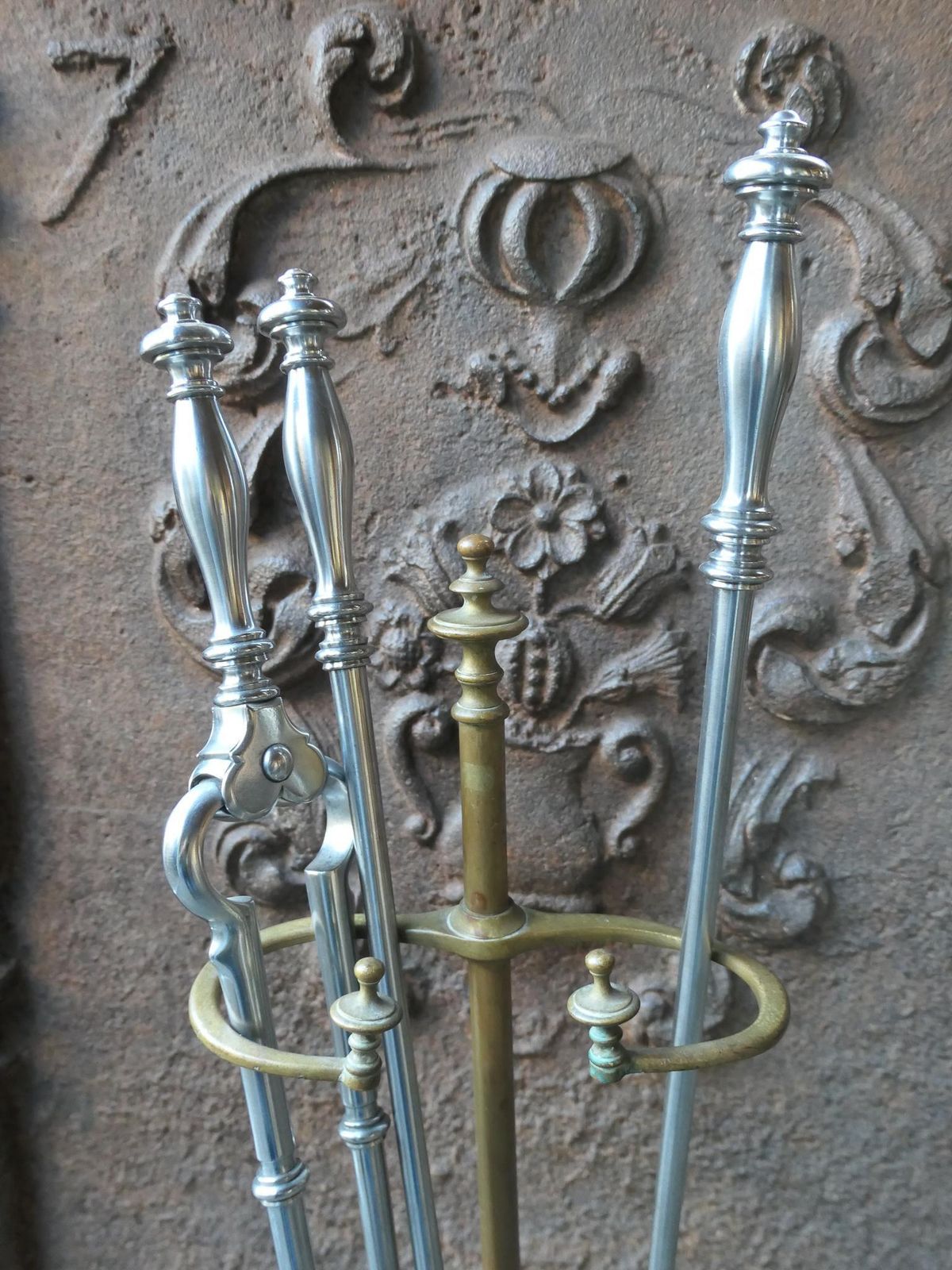 English Brass An Polished Steel Georgian Fireplace Tool Set, 18th 19th C photo vinterior