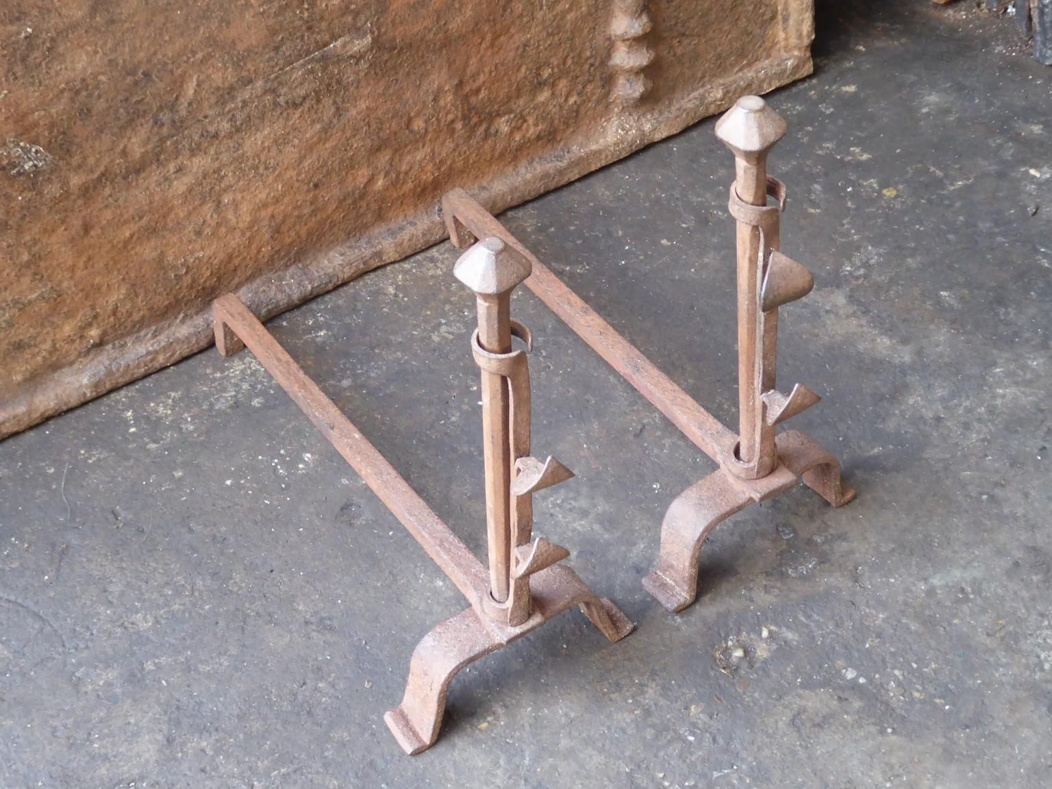 Hand Forged French Napoleon III Andirons Or Firedogs, 19th Century photo 252.0