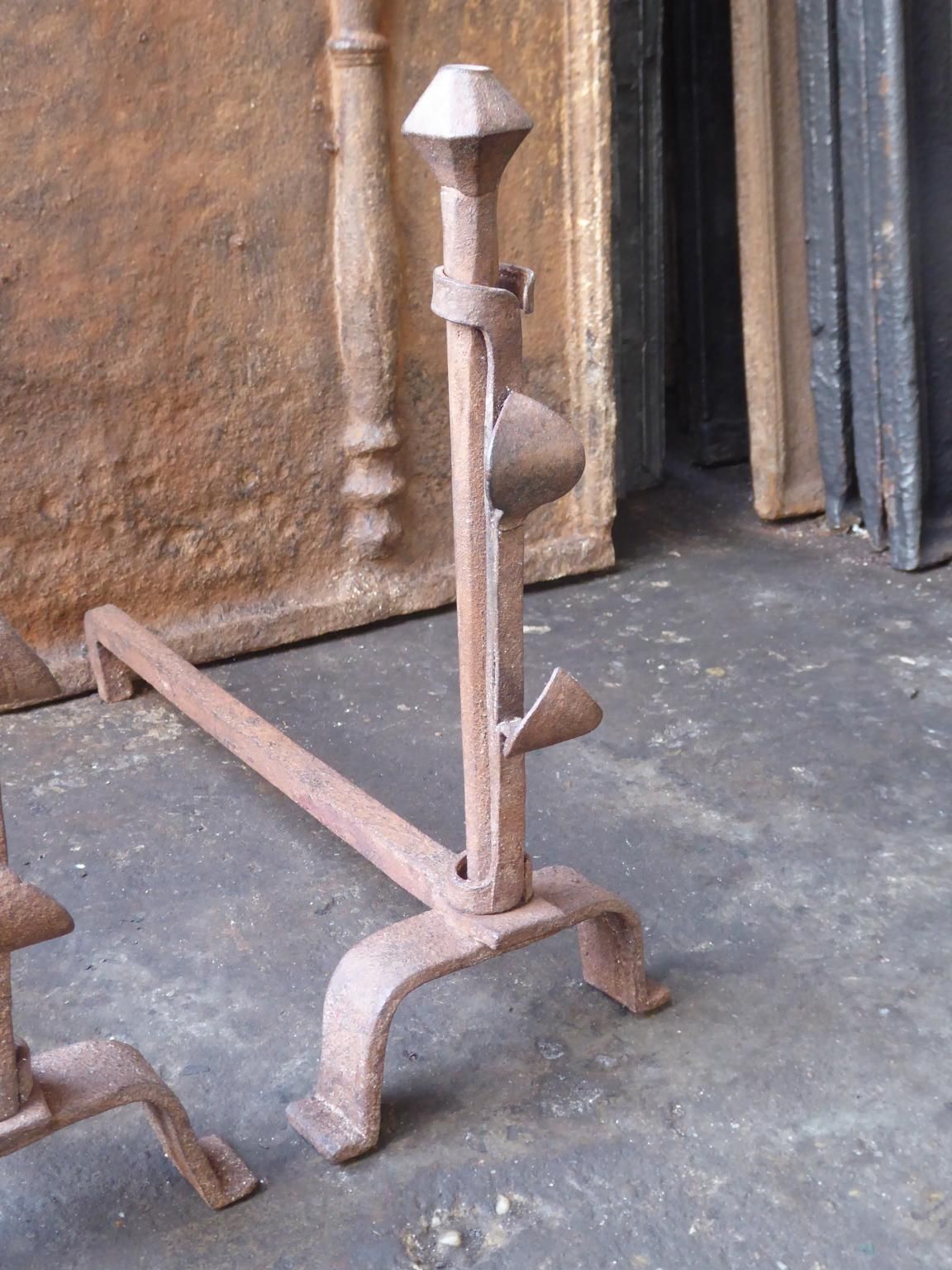 Hand Forged French Napoleon III Andirons Or Firedogs, 19th Century photo buy