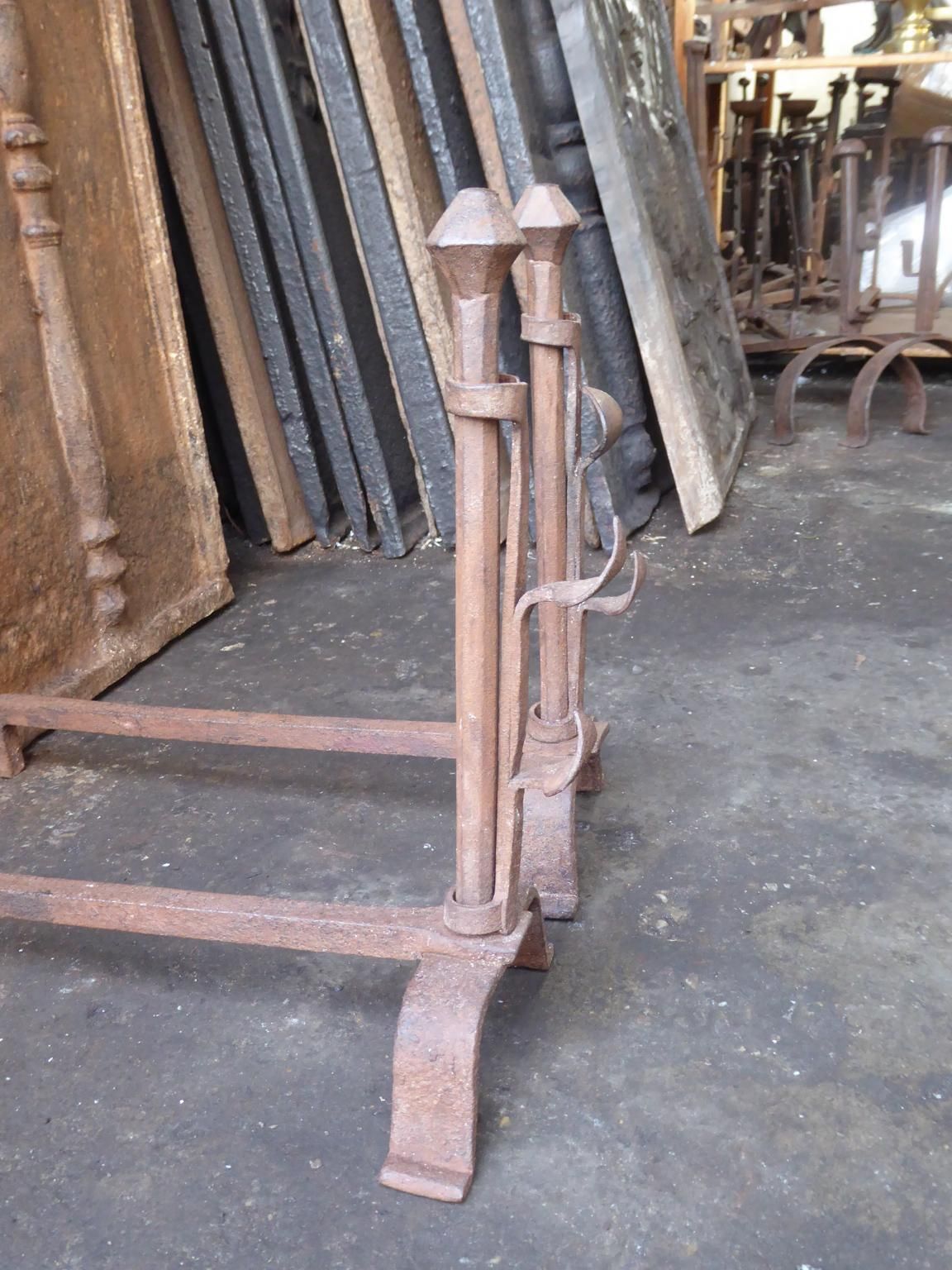 Hand Forged French Napoleon III Andirons Or Firedogs, 19th Century photo vintage