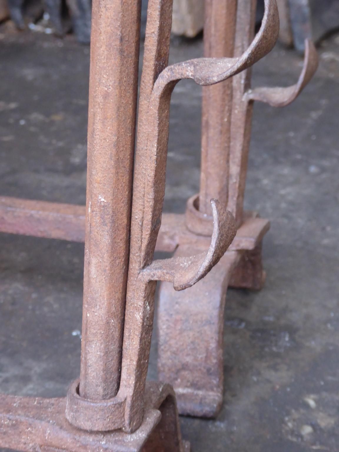 photo for sale Hand Forged French Napoleon III Andirons Or Firedogs, 19th Century