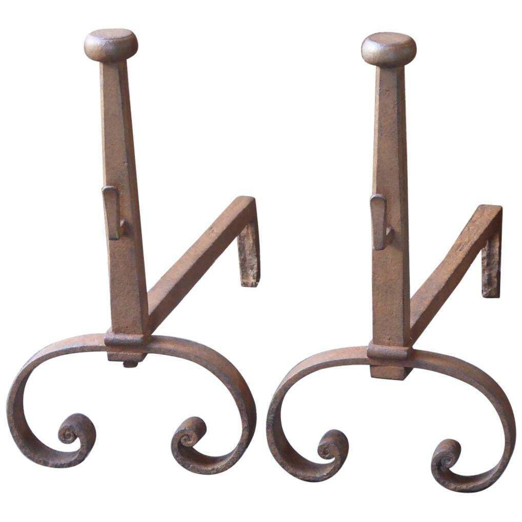 19th Century French Louis XV Andirons Or Firedogs