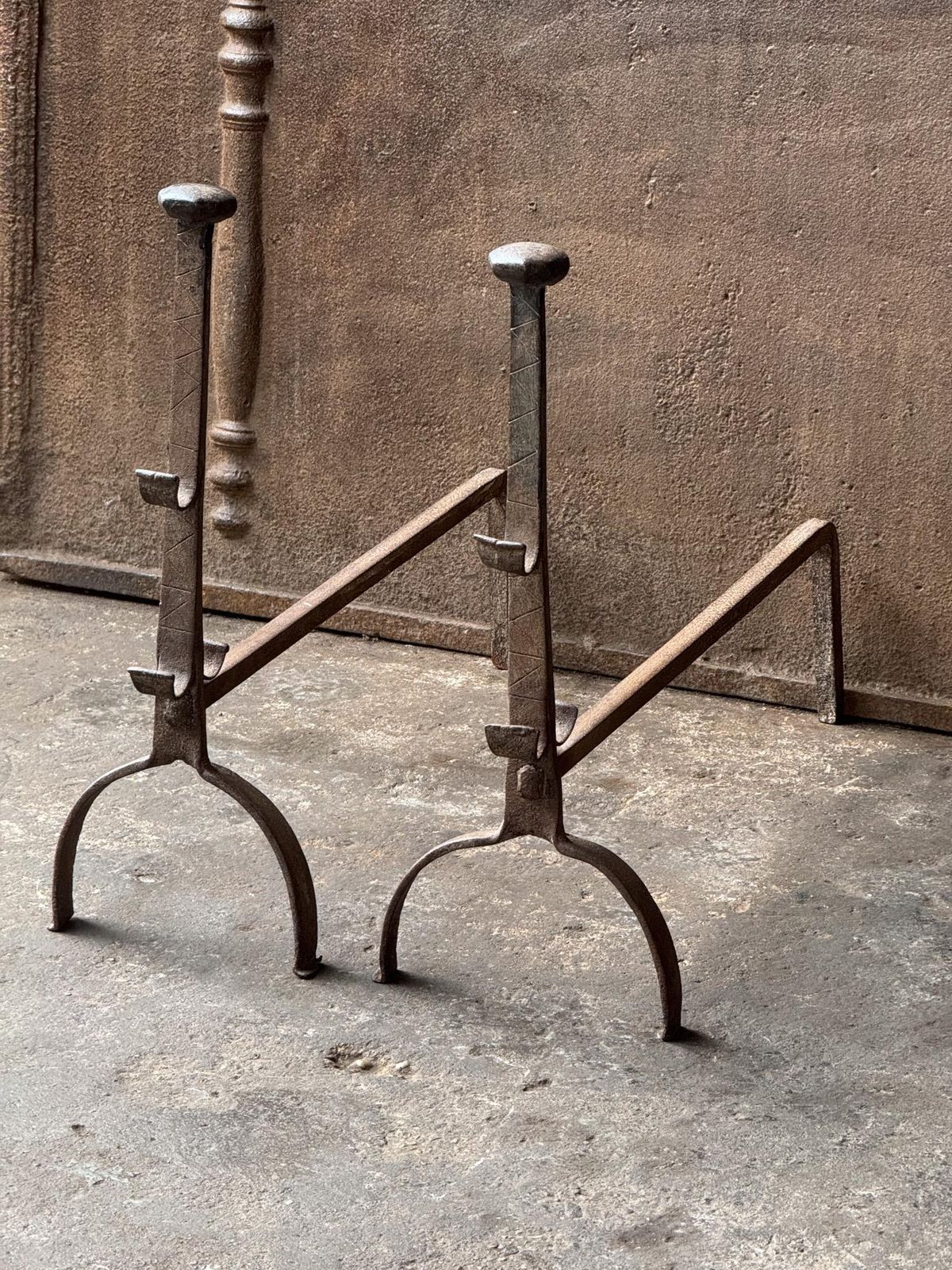 French Gothic Andirons Or Firedogs, Gothic Period, 17th Century photo vinterior