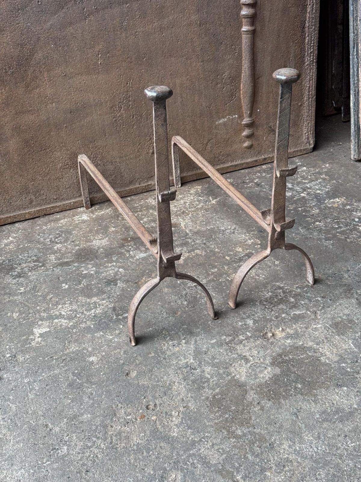 French Gothic Andirons Or Firedogs, Gothic Period, 17th Century photo buy