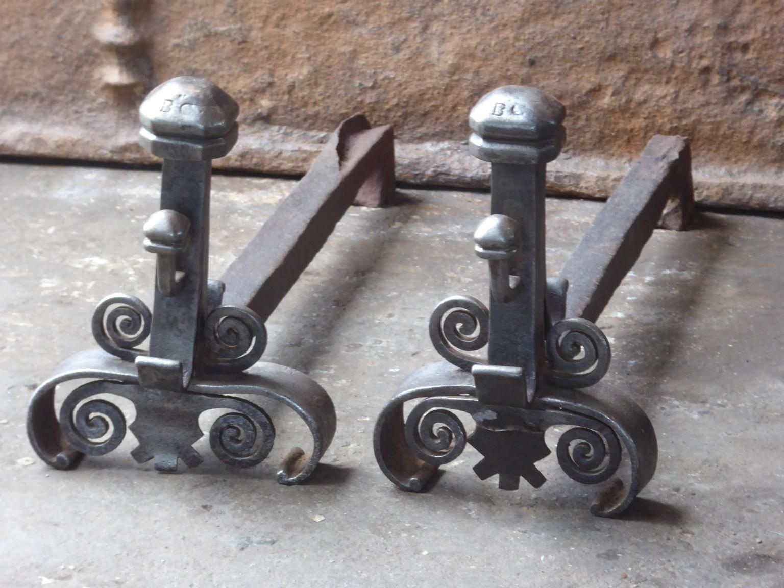 Hand Forged French Louis XV Andirons Or Firedogs, 18th Century photo for sale