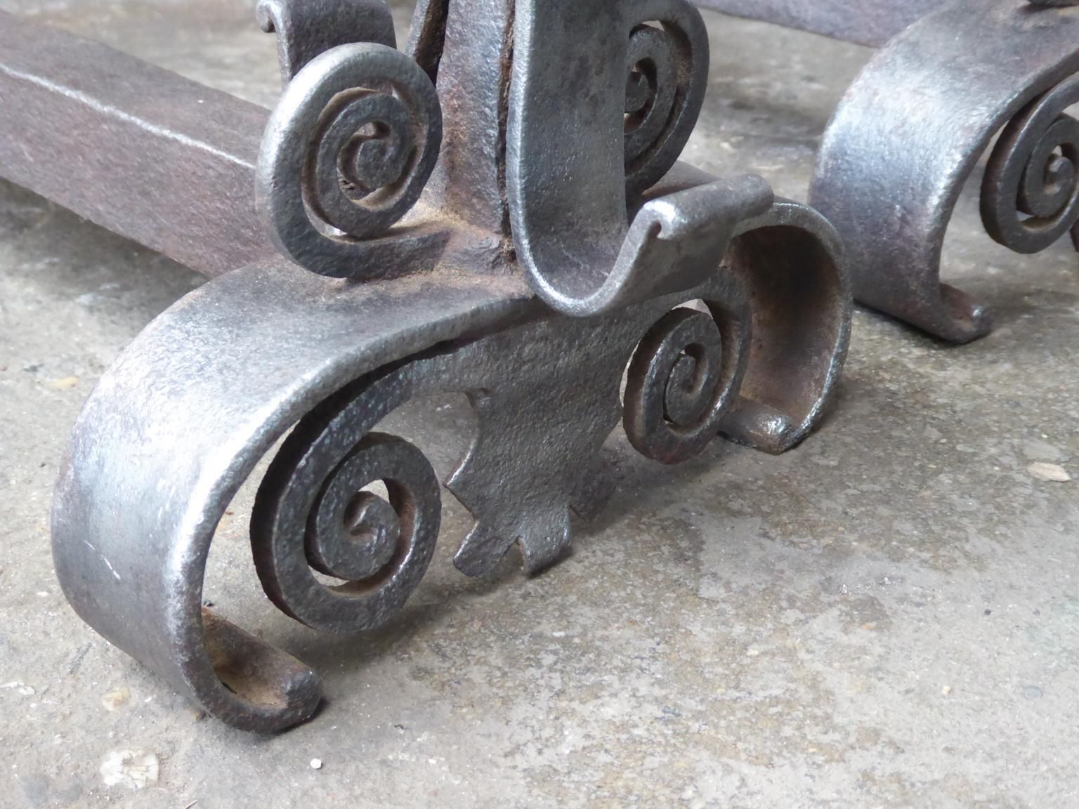 photo furniture Hand Forged French Louis XV Andirons Or Firedogs, 18th Century