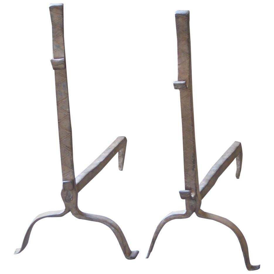 Antique French Gothic Andirons Or Firedogs, 17th Century