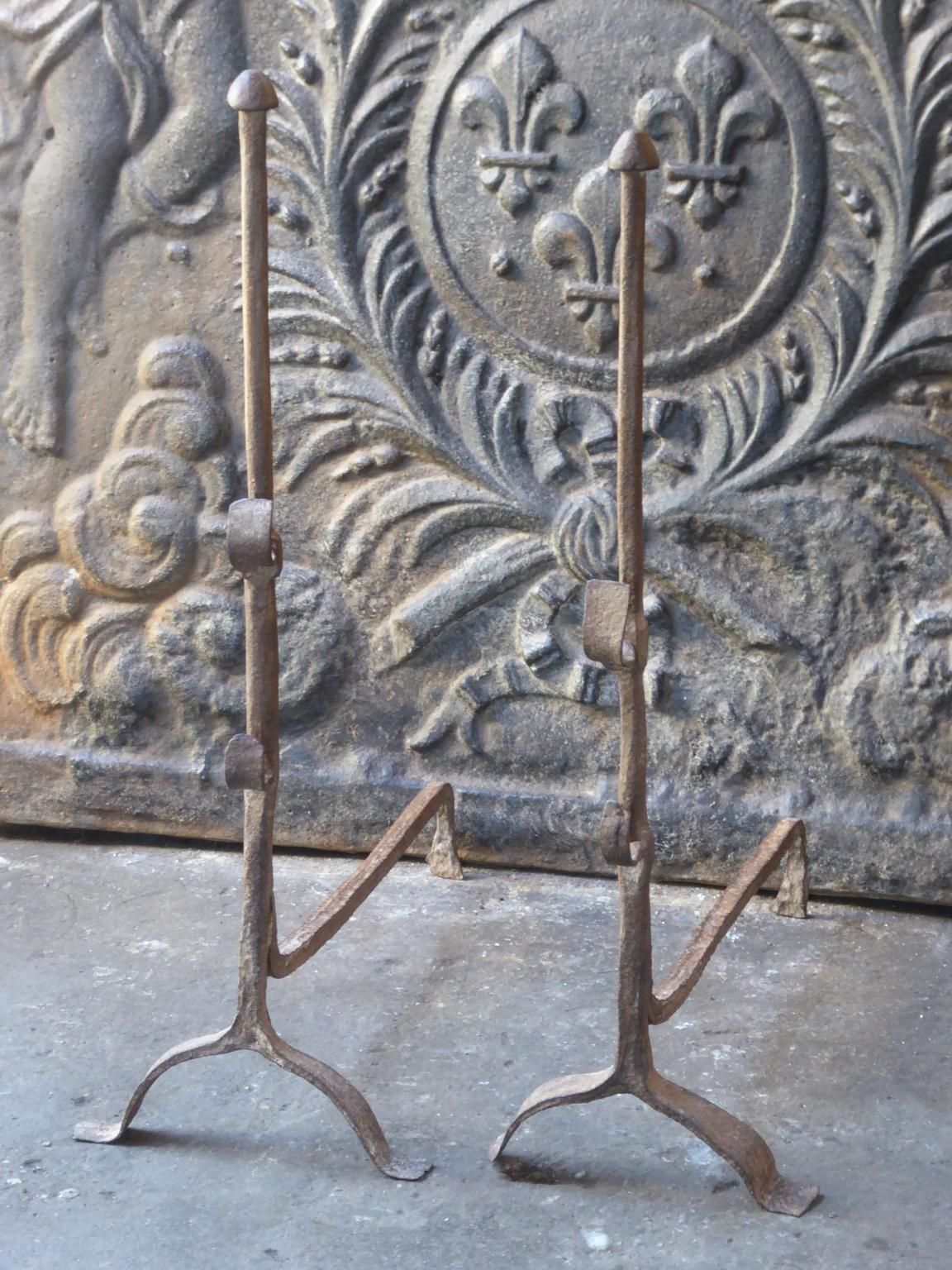 Antique French Gothic Andirons Or Firedogs, 17th Century photo for sale