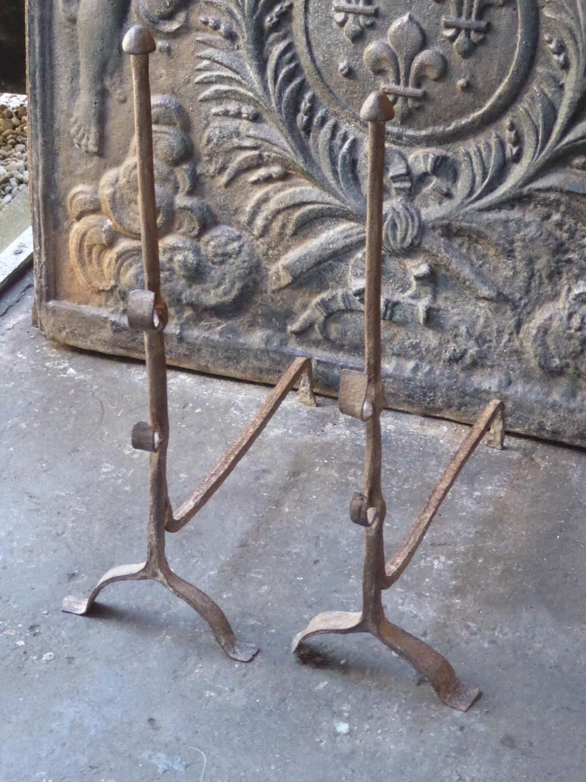 Antique French Gothic Andirons Or Firedogs, 17th Century photo Home Fixtures