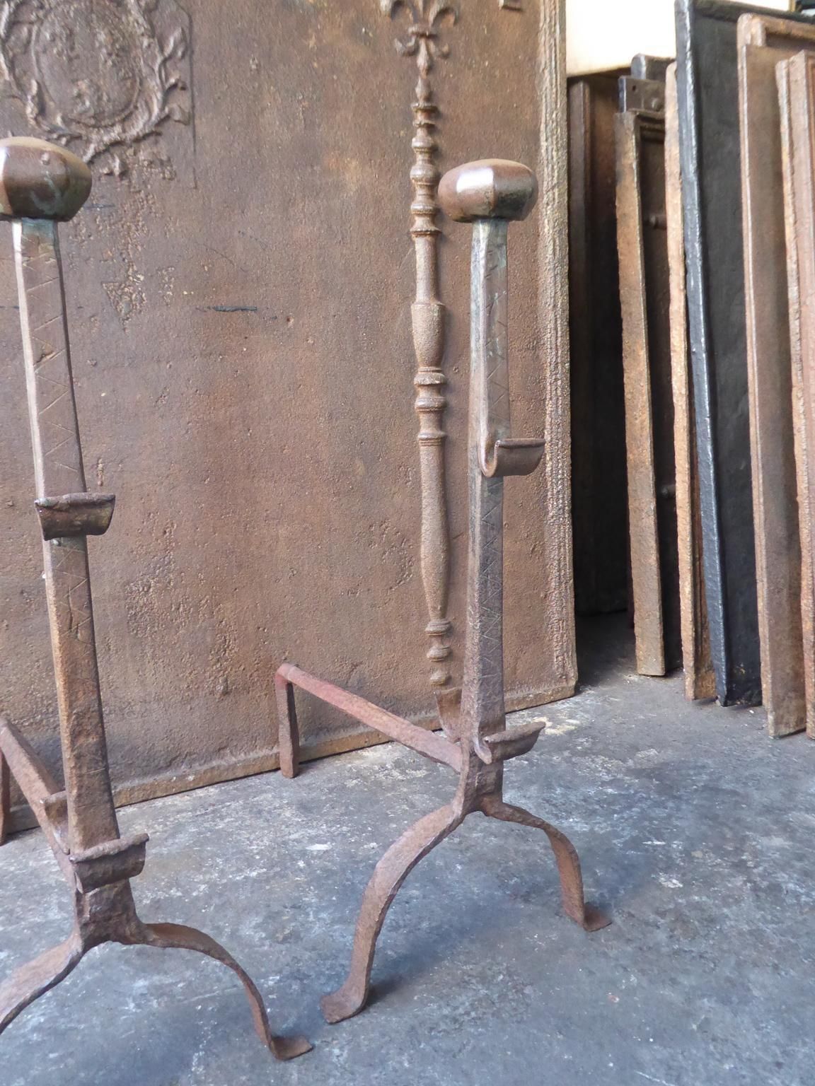 17th Century French Gothic Andirons Or Firedogs photo vintage