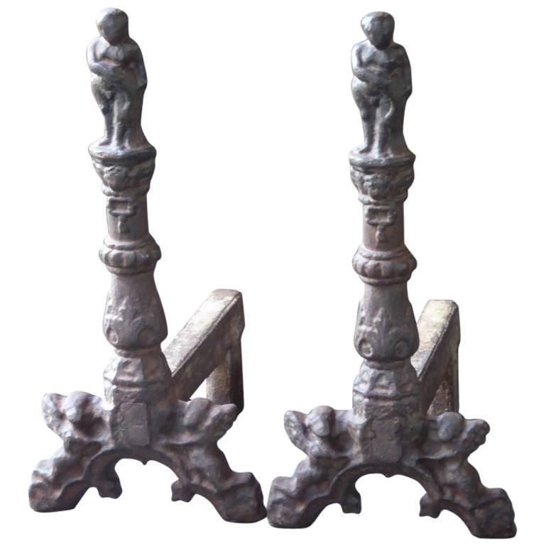 Large 19th 20th Century French Andirons Or Firedogs