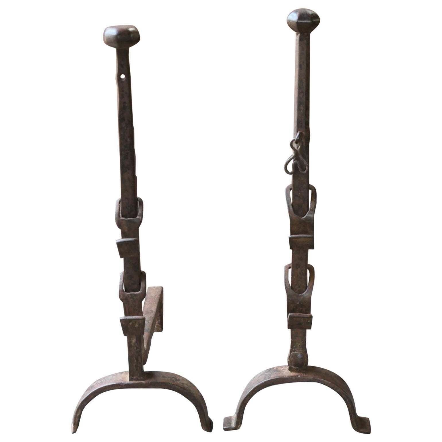 19th Century Large French Andirons, Firedogs, Louis XV Period