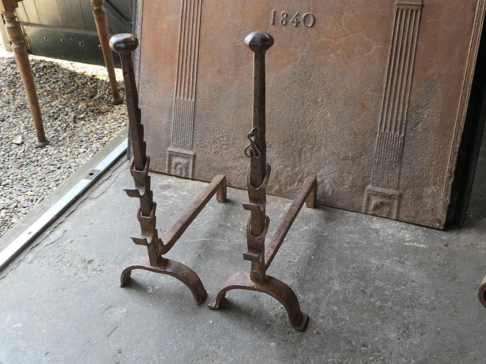 19th Century Large French Andirons, Firedogs, Louis XV Period photo vintage