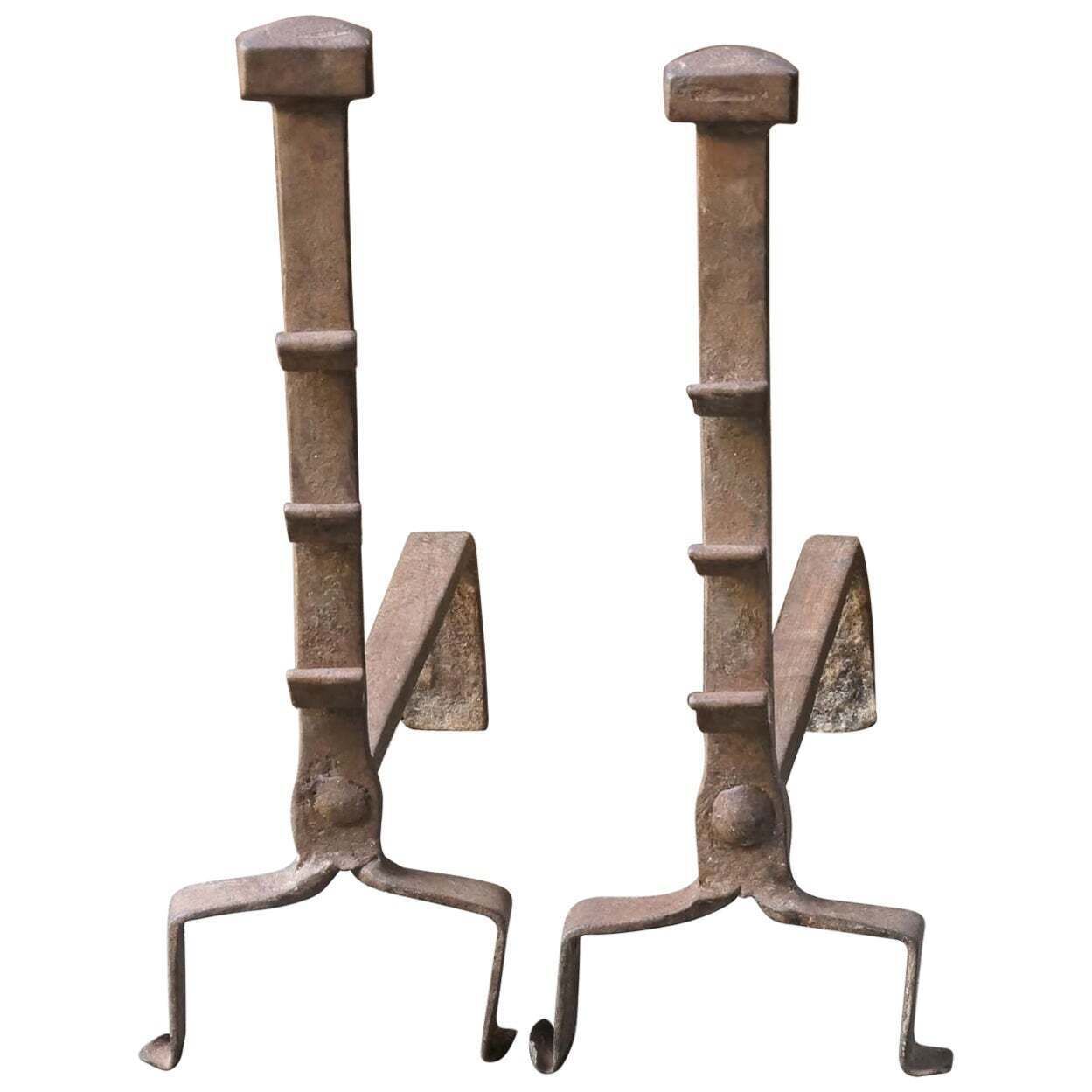 French Gothic Andirons Or Firedogs, Gothic Period, 17th Century