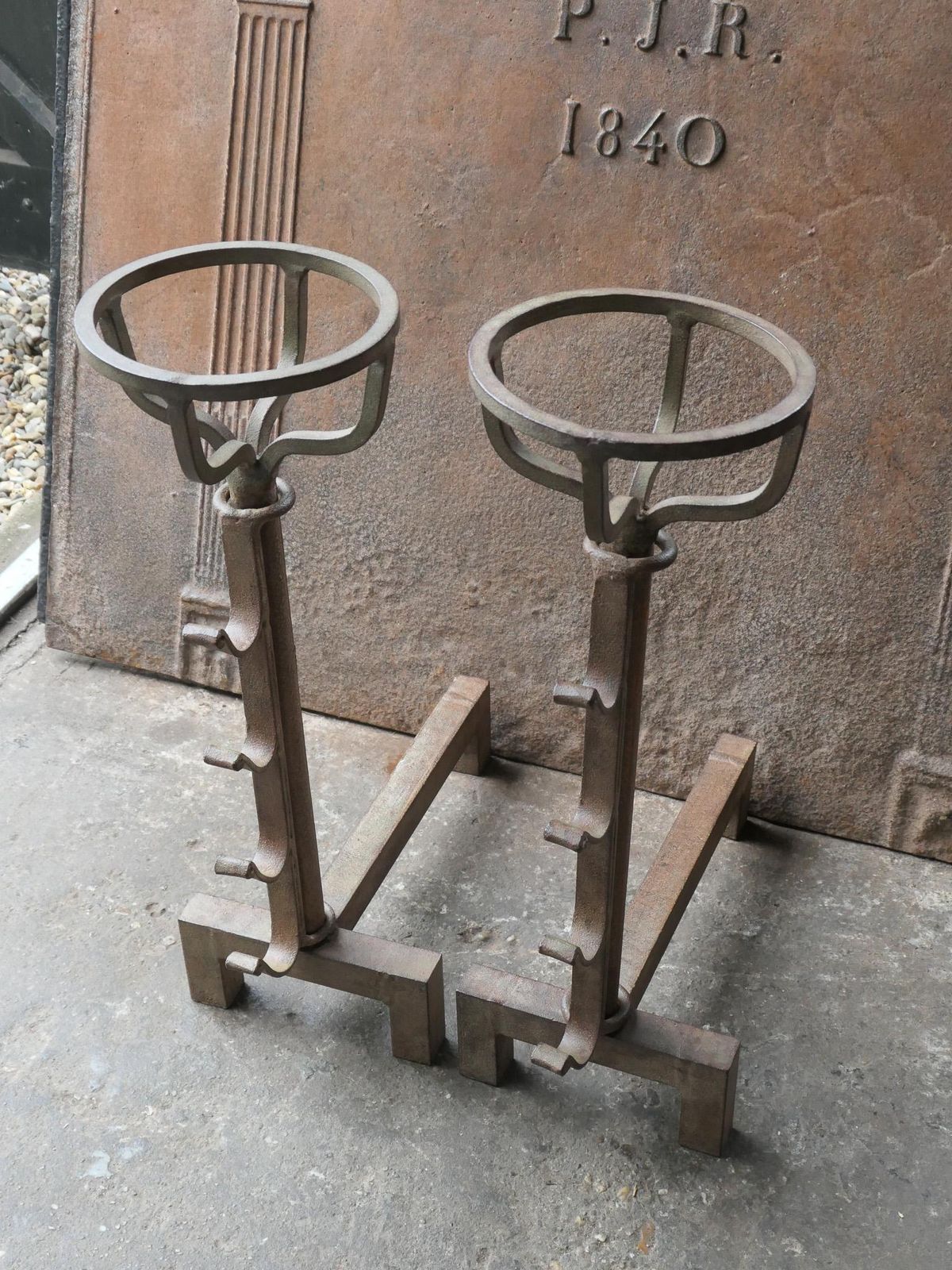 French Modernist Firedogs Or Andirons, 20th Century photo vintage