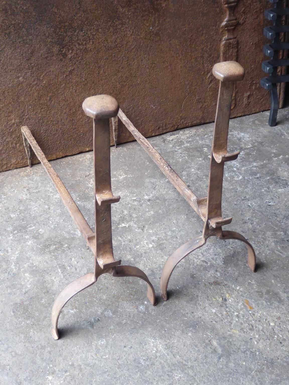 Antique French Gothic Andirons Or Firedogs, 17th Century photo 320.0