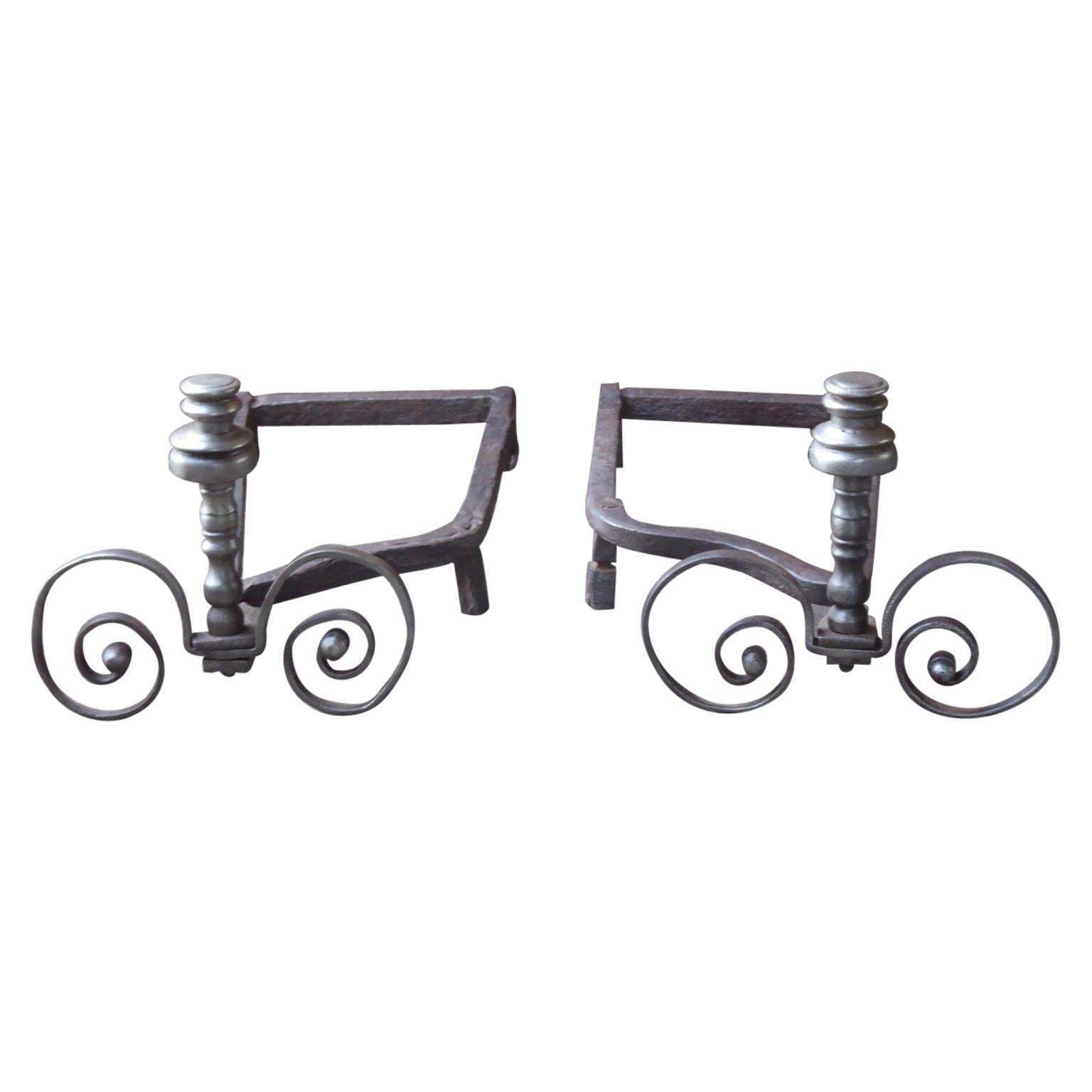 Hand Forged French Louis XV Andirons Or Firedogs, 18th Century