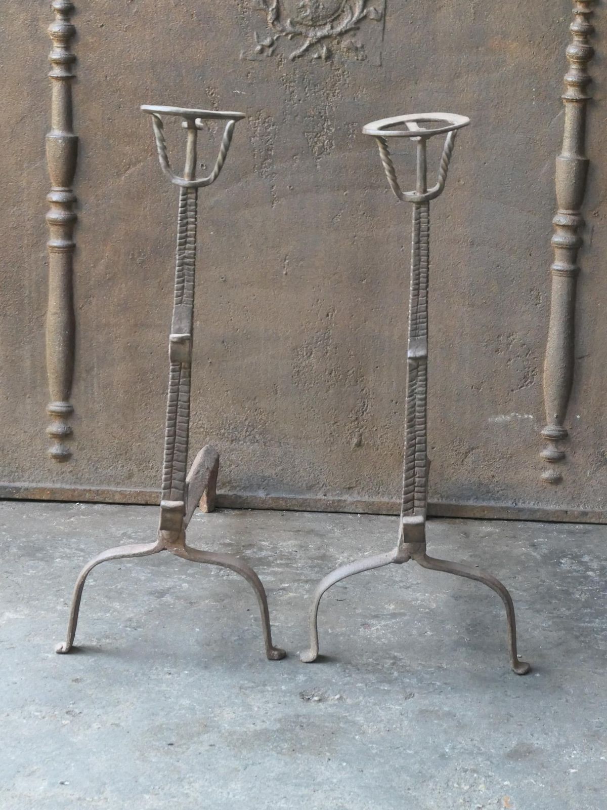17th Century French Louis XIII Period Andirons, Firedogs, Landiers photo furniture