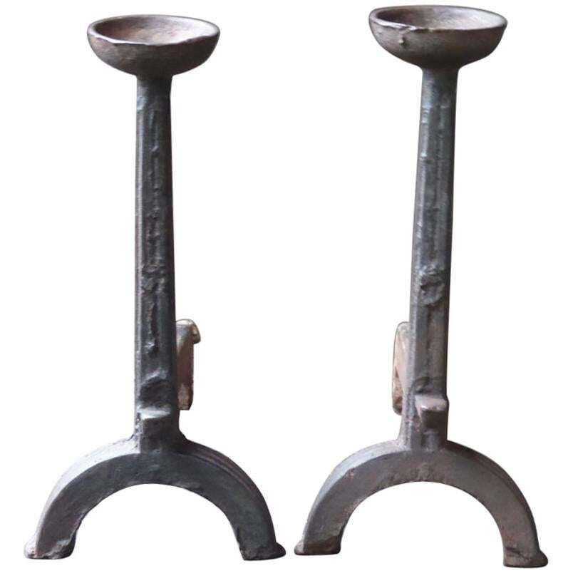 Large French Gothic Andirons Or Firedogs