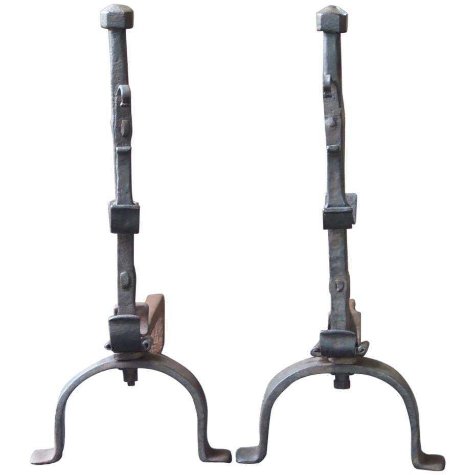 Antique French Gothic Style Andirons Or Firedogs