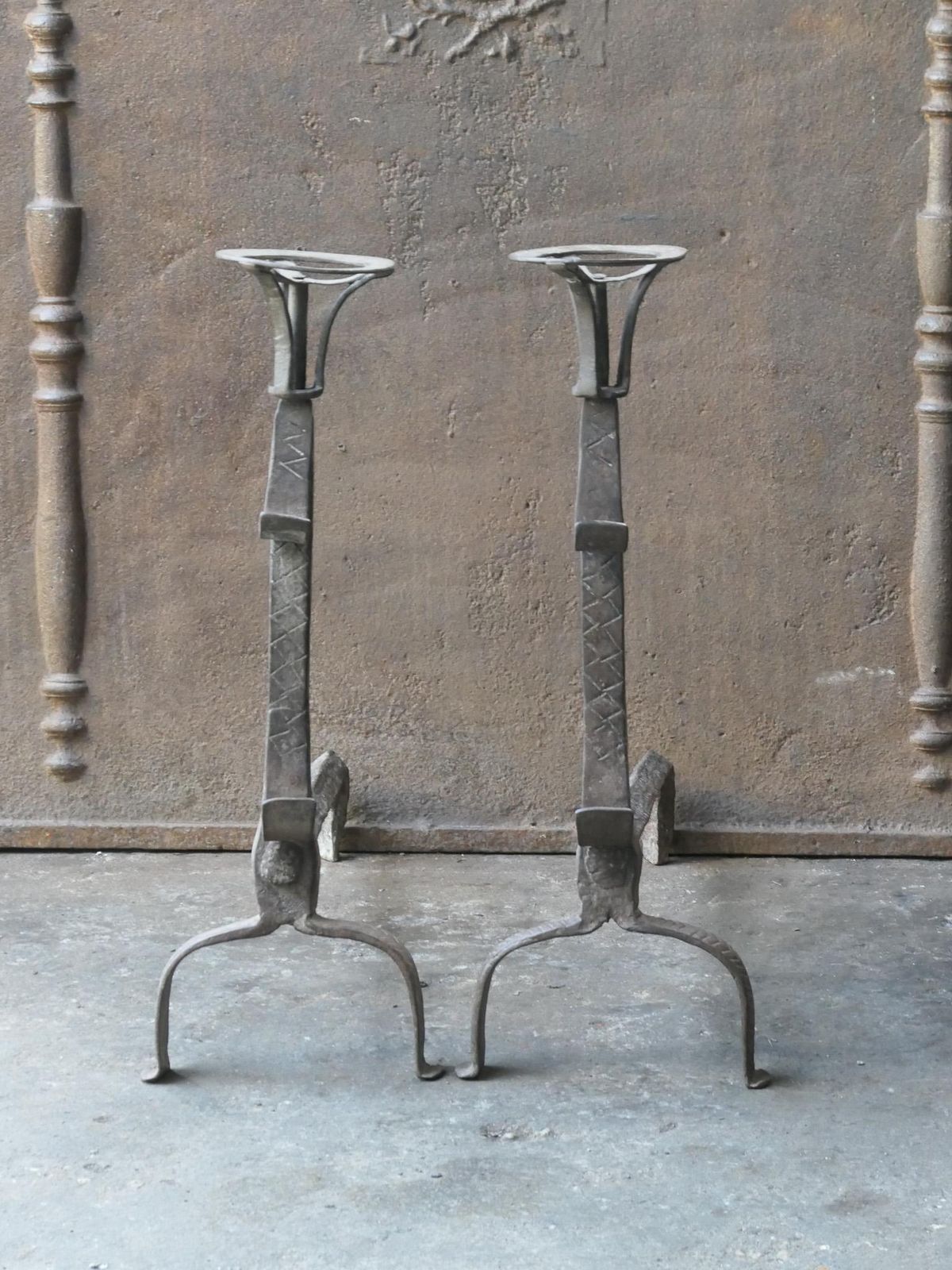 French 17th Century Gothic Period Andirons Or Firedogs photo for sale