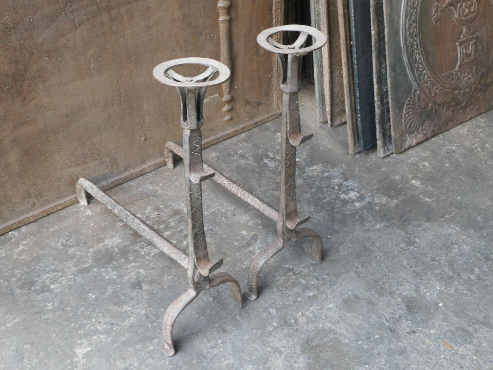 French 17th Century Gothic Period Andirons Or Firedogs photo vinterior