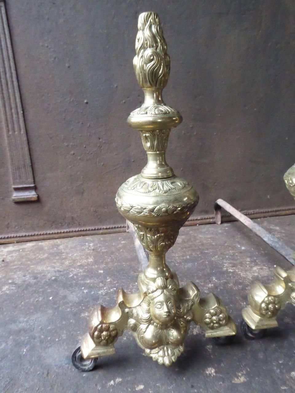 19th Century French Louis XIV Style Andirons Or Firedogs photo for sale